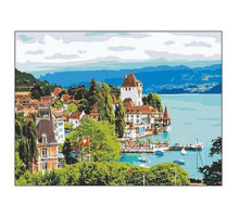 Холст с красками Швейцарский замок на воде