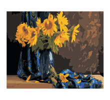 Картина по номерам Подсолнухи в синей вазе