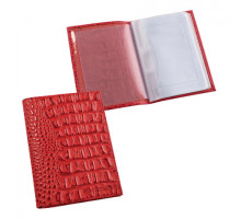 Бумажник водителя BEFLER "Кайман", натуральная кожа, тиснение, 6 пластиковых карманов, красный