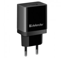 Зарядное устройство сетевое (220 В) DEFENDER EPA-10, 1 порт USB, выходной ток 2,1 А, черное