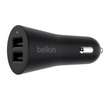 Зарядное устройство автомобильное BELKIN Metallic, 2 порта USB, черное