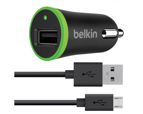 Зарядное устройство автомобильное BELKIN Universal, кабель microUSB 1,2 м, выходной ток 2.4 A, черное