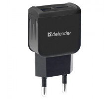 Зарядное устройство сетевое (220 В) DEFENDER UPA-22, 2 порта USB, выходной ток 2,1 А, черное