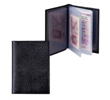 Бумажник водителя BEFLER "Ящерица", натуральная кожа, тиснение, 6 пластиковых карманов, черный